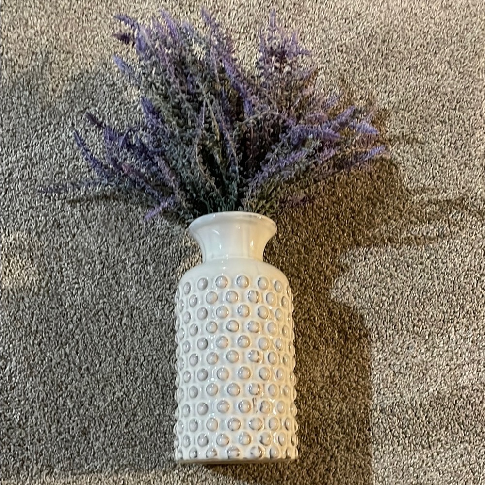 Purple and White Textured Vase with Floral Accents